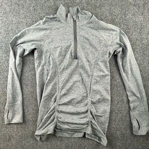 Athleta Fastest Track 1/4 Zip Ruched Pullover In Gray Size M